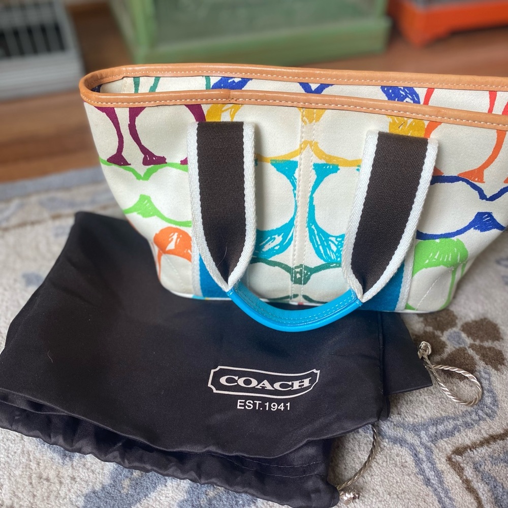 Coach Multi-Color Logo Handbag w/ Silk Bag - New